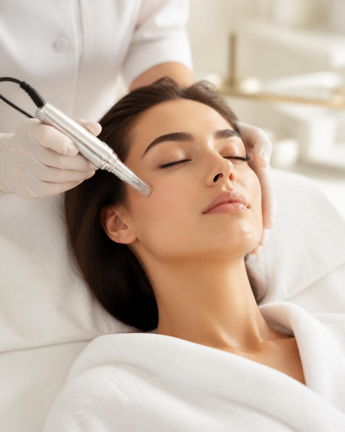 Practitioner performing a GHK-Cu mesotherapy microneedling facial treatment